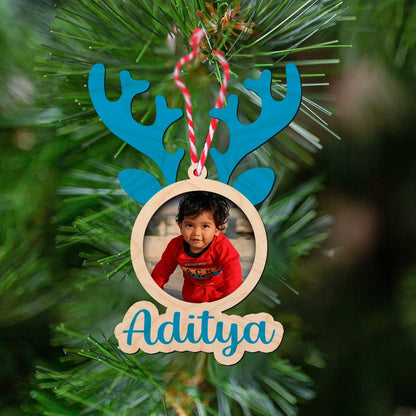 Reindeer Christmas Ornament for Kids with Photo and Name - Sblossom