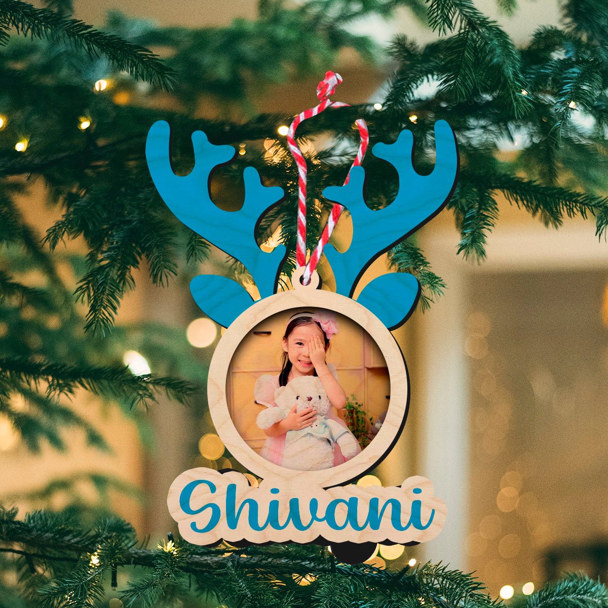 Reindeer Christmas Ornament for Kids with Photo and Name - Sblossom
