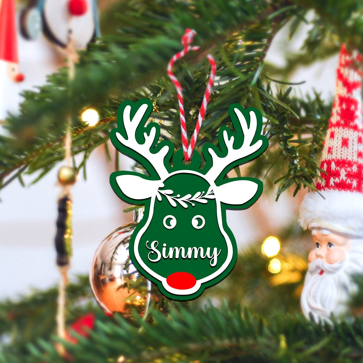Reindeer Christmas Ornament in Wood with Custom Name for Tree - Sblossom