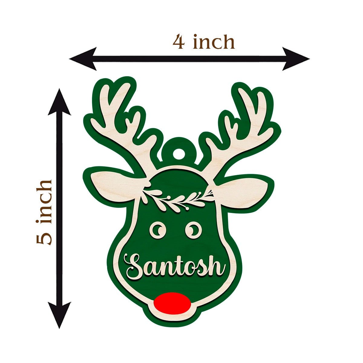 Reindeer Christmas Ornament in Wood with Custom Name for Tree - Sblossom