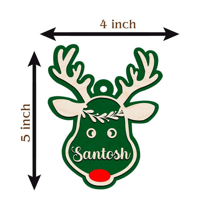 Reindeer Christmas Ornament in Wood with Custom Name for Tree - Sblossom