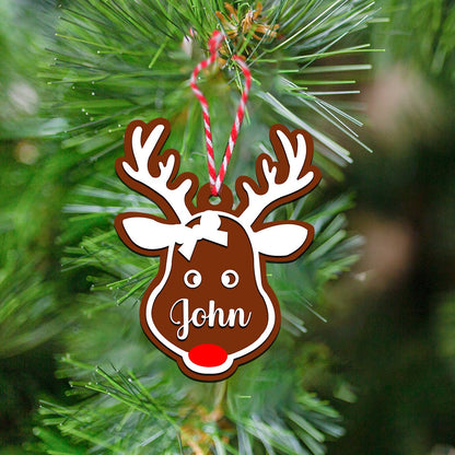Reindeer Christmas Ornament in Wood with Custom Name for Tree - Sblossom