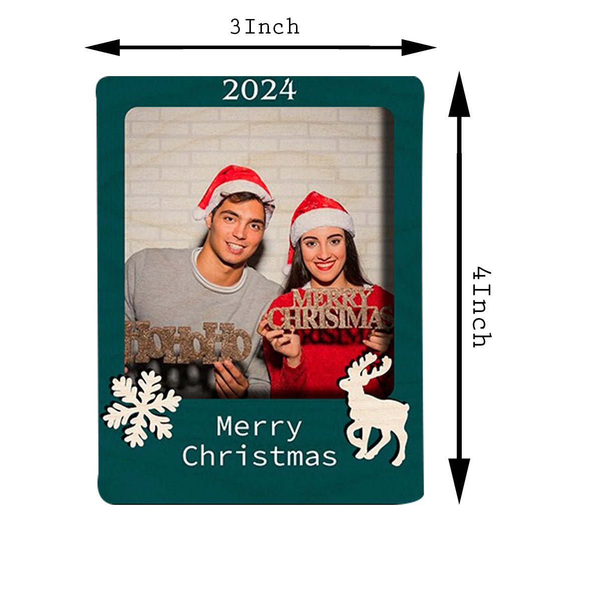 Reindeer Christmas Photo Magnet in Wood with 2025 Snowflake Print - Sblossom