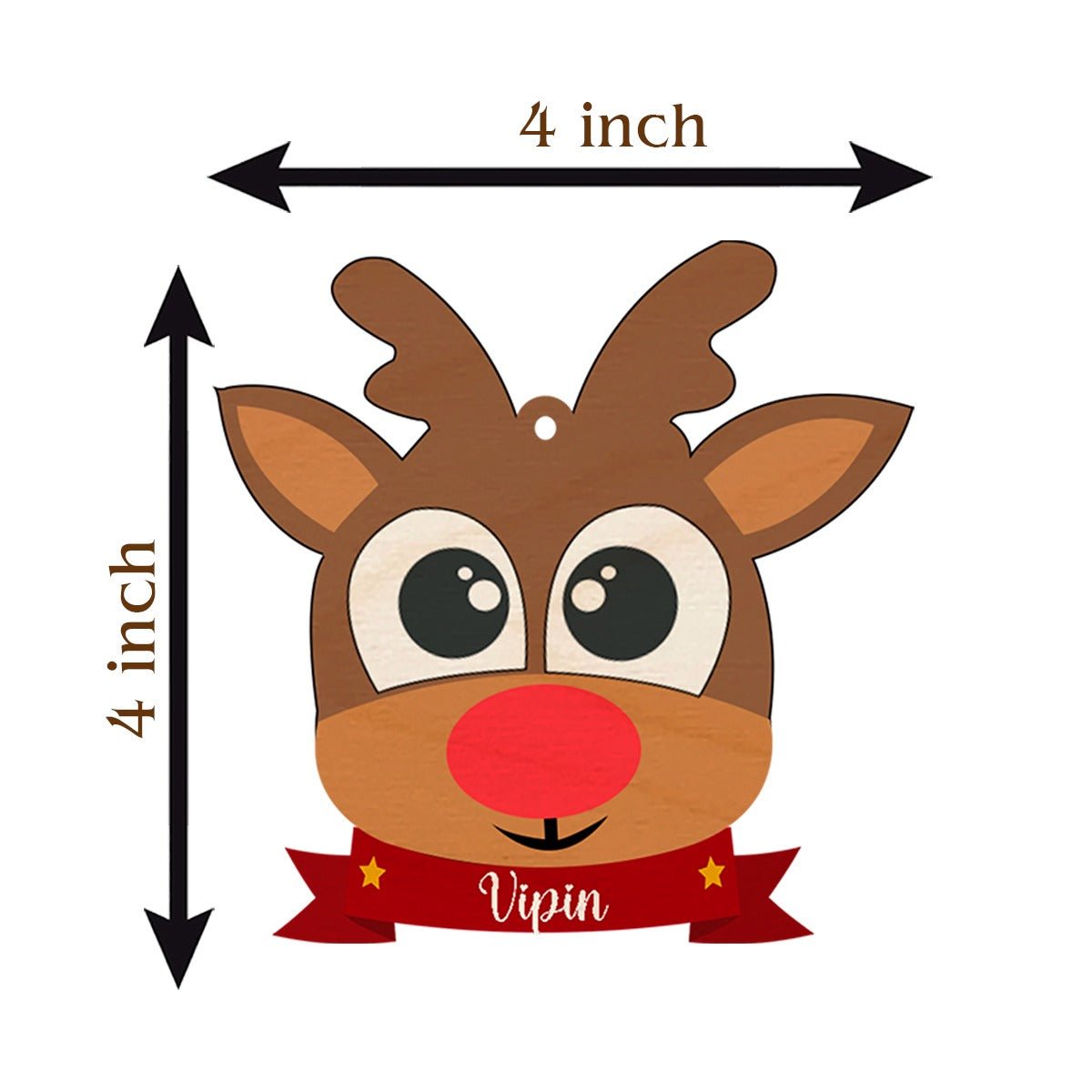 Reindeer Face Ornament for Kids in Wood with Custom Name Design - Sblossom