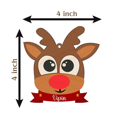 Reindeer Face Ornament for Kids in Wood with Custom Name Design - Sblossom