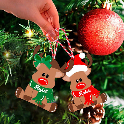 Reindeer Ornament with Name in Wood and Cute Cartoon Design - Sblossom