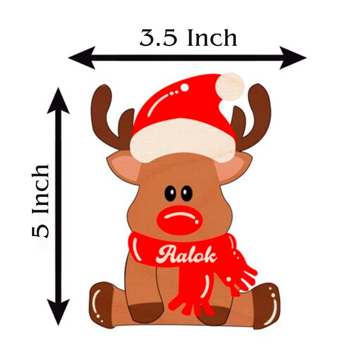 Reindeer Ornament with Name in Wood and Cute Cartoon Design - Sblossom