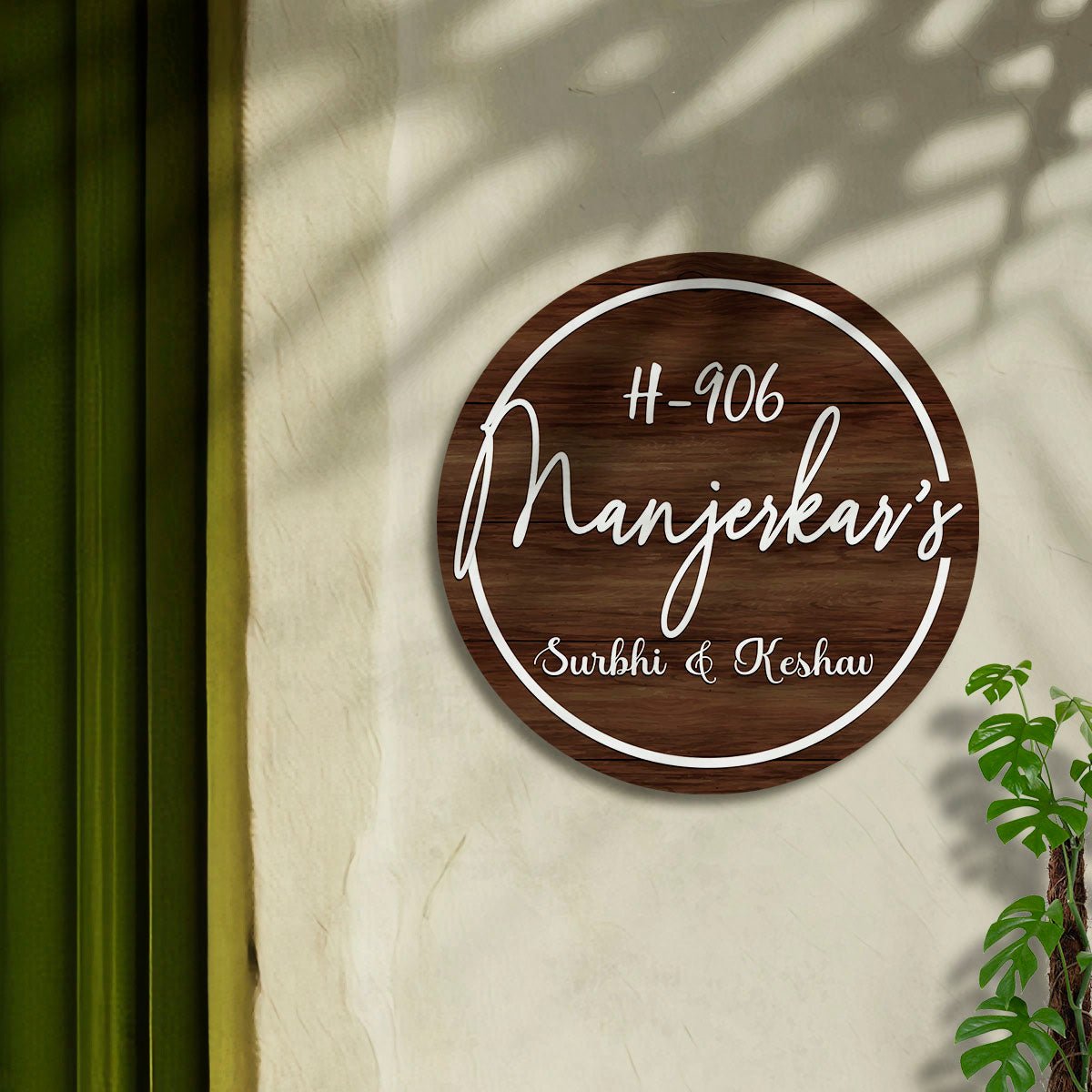Ring-Border Wooden Name Board for House - Sblossom