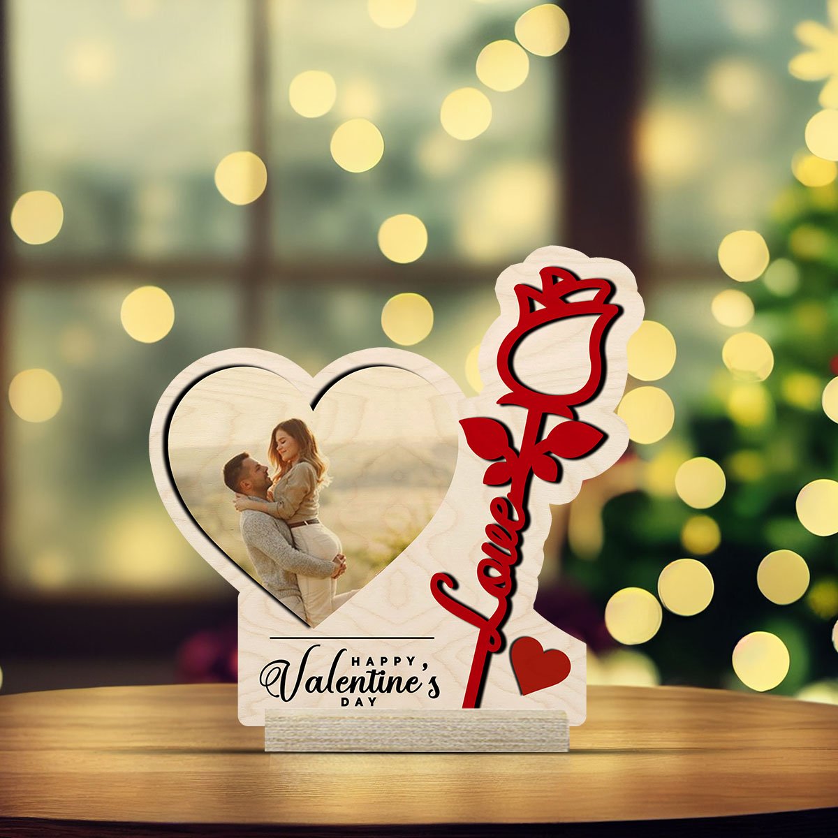 Romantic Photo Frame in Wood with Personalized Couple Picture - Sblossom