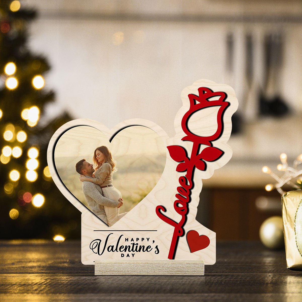 Romantic Photo Frame in Wood with Personalized Couple Picture - Sblossom