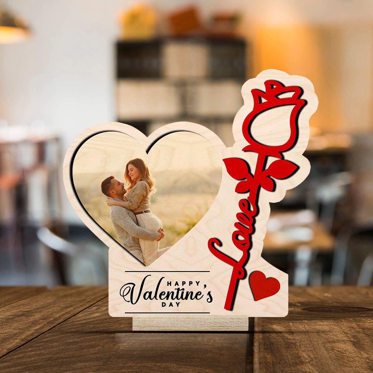 Romantic Photo Frame in Wood with Personalized Couple Picture - Sblossom