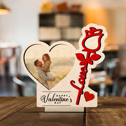 Romantic Photo Frame in Wood with Personalized Couple Picture - Sblossom