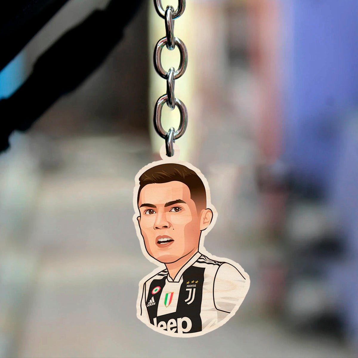 Ronaldo Football Keychain in Wood with Juventus Fan Design - Sblossom