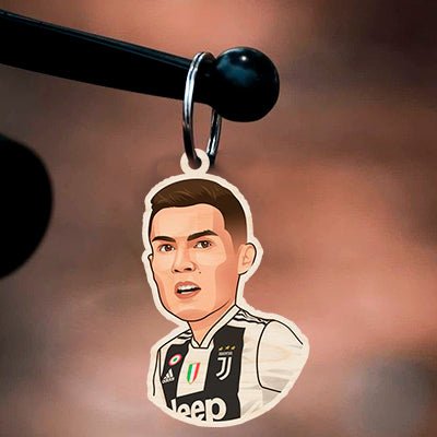 Ronaldo Football Keychain in Wood with Juventus Fan Design - Sblossom