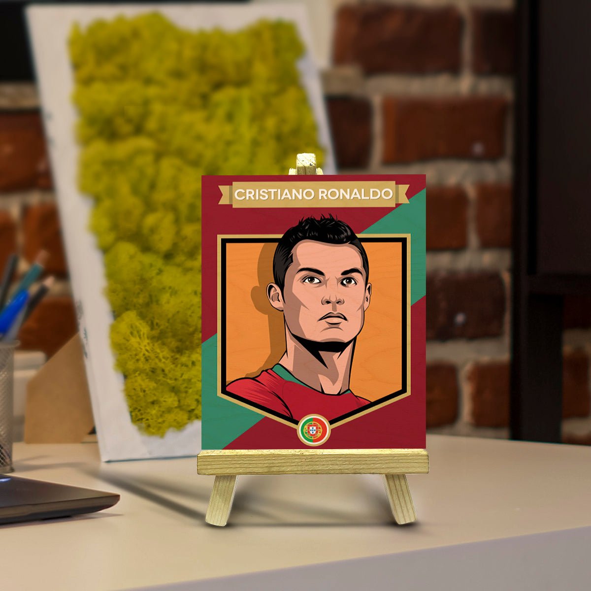 Ronaldo Minimalist Wood Print with Stand for Football Fans - Sblossom