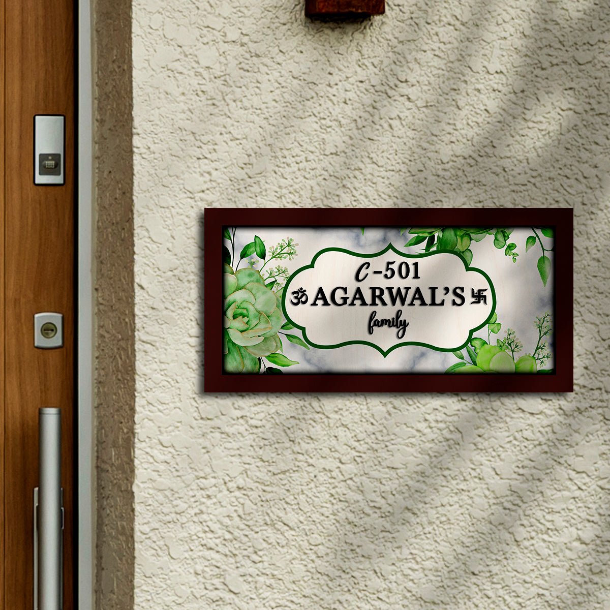 Rose-Corner Family Name Plate for Door – Framed - Sblossom