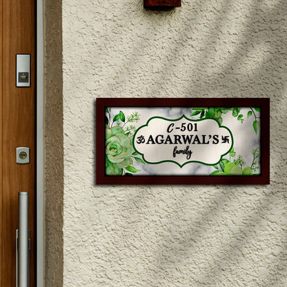Rose-Corner Family Name Plate for Door – Framed - Sblossom