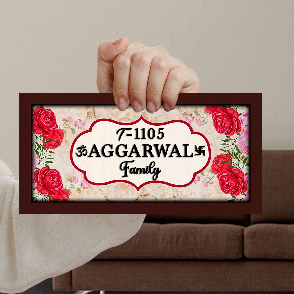 Rose-Corner Family Name Plate for Door – Framed - Sblossom