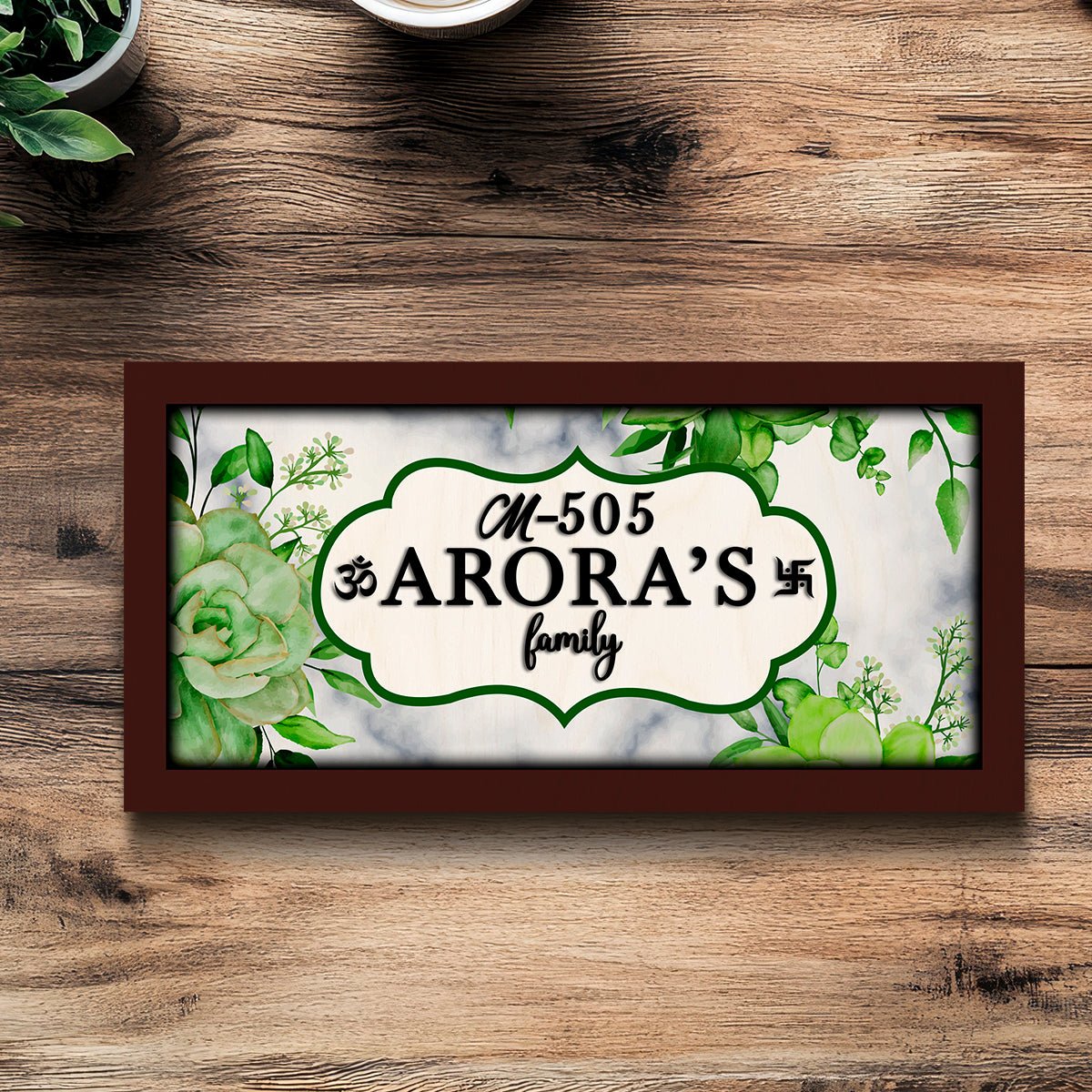 Rose-Corner Family Name Plate for Door – Framed - Sblossom