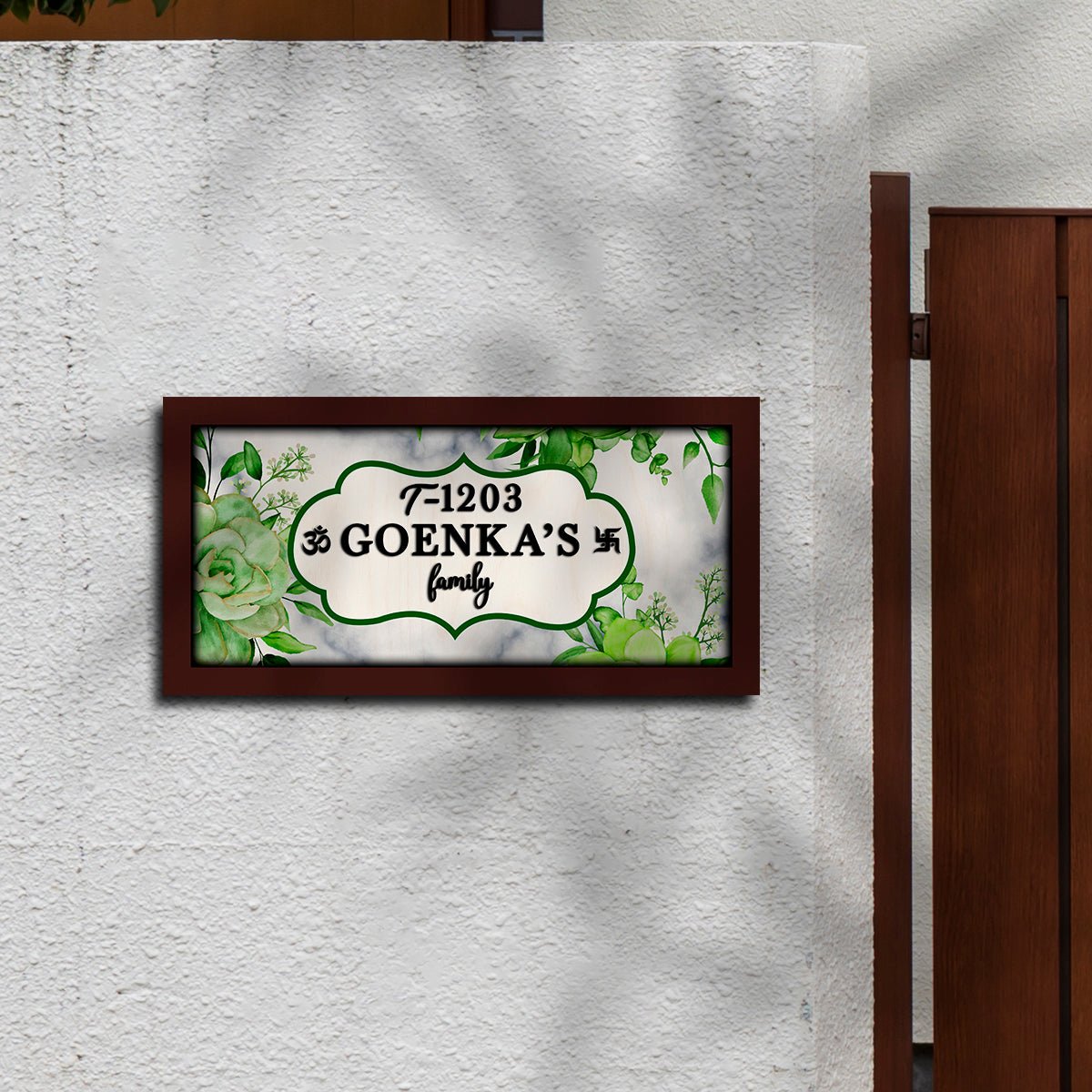 Rose-Corner Family Name Plate for Door – Framed - Sblossom
