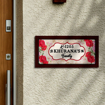 Rose-Corner Family Name Plate for Door – Framed - Sblossom