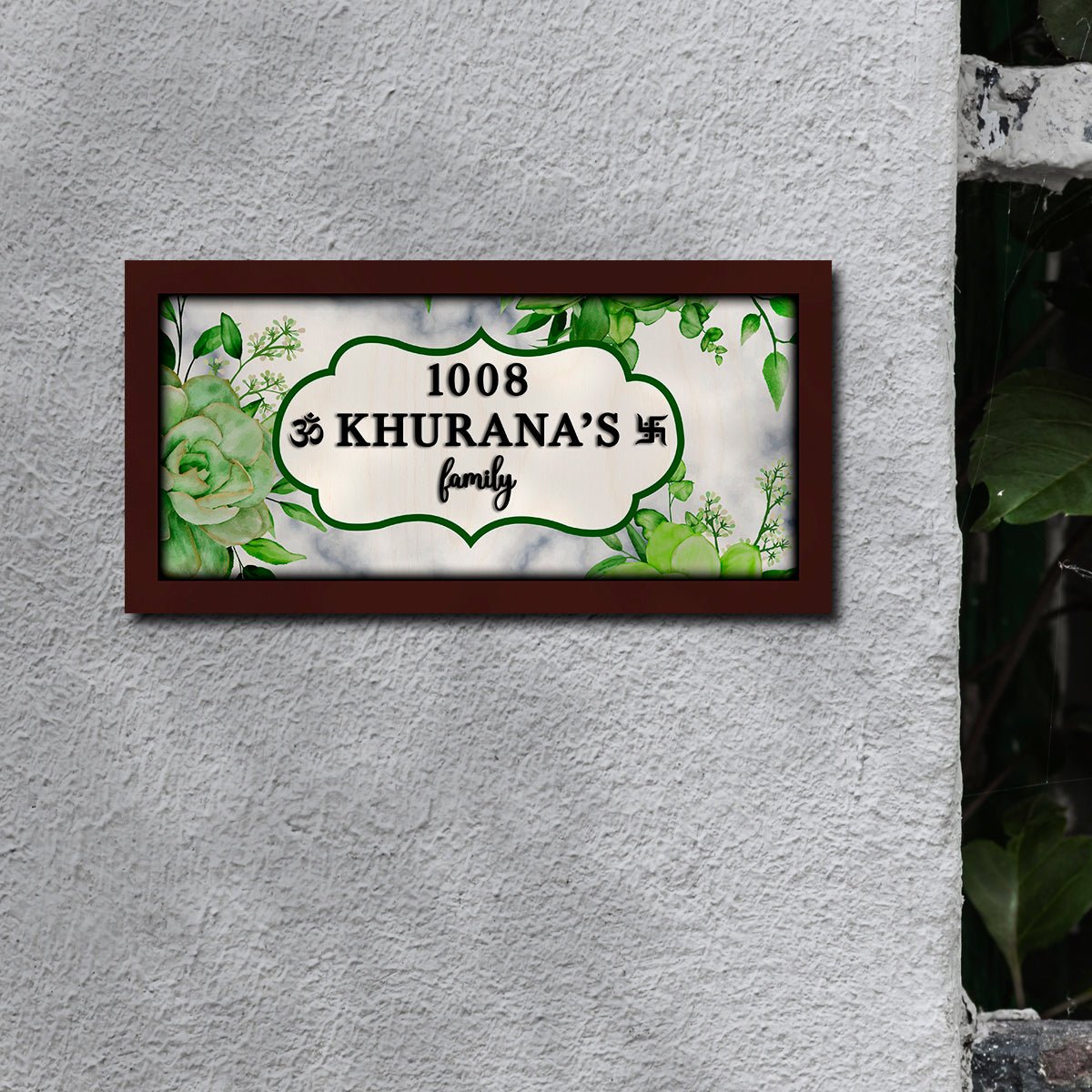 Rose-Corner Family Name Plate for Door – Framed - Sblossom
