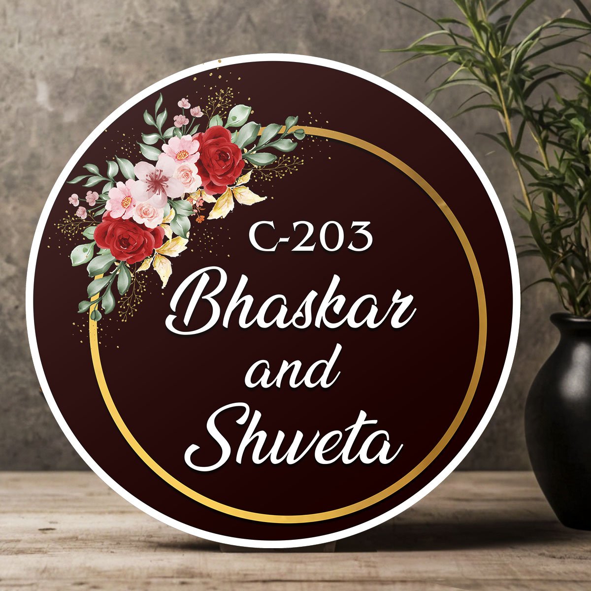 Rose Name Plate Design – Maroon Name Plate in 3D - Sblossom