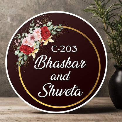 Rose Name Plate Design – Maroon Name Plate in 3D - Sblossom