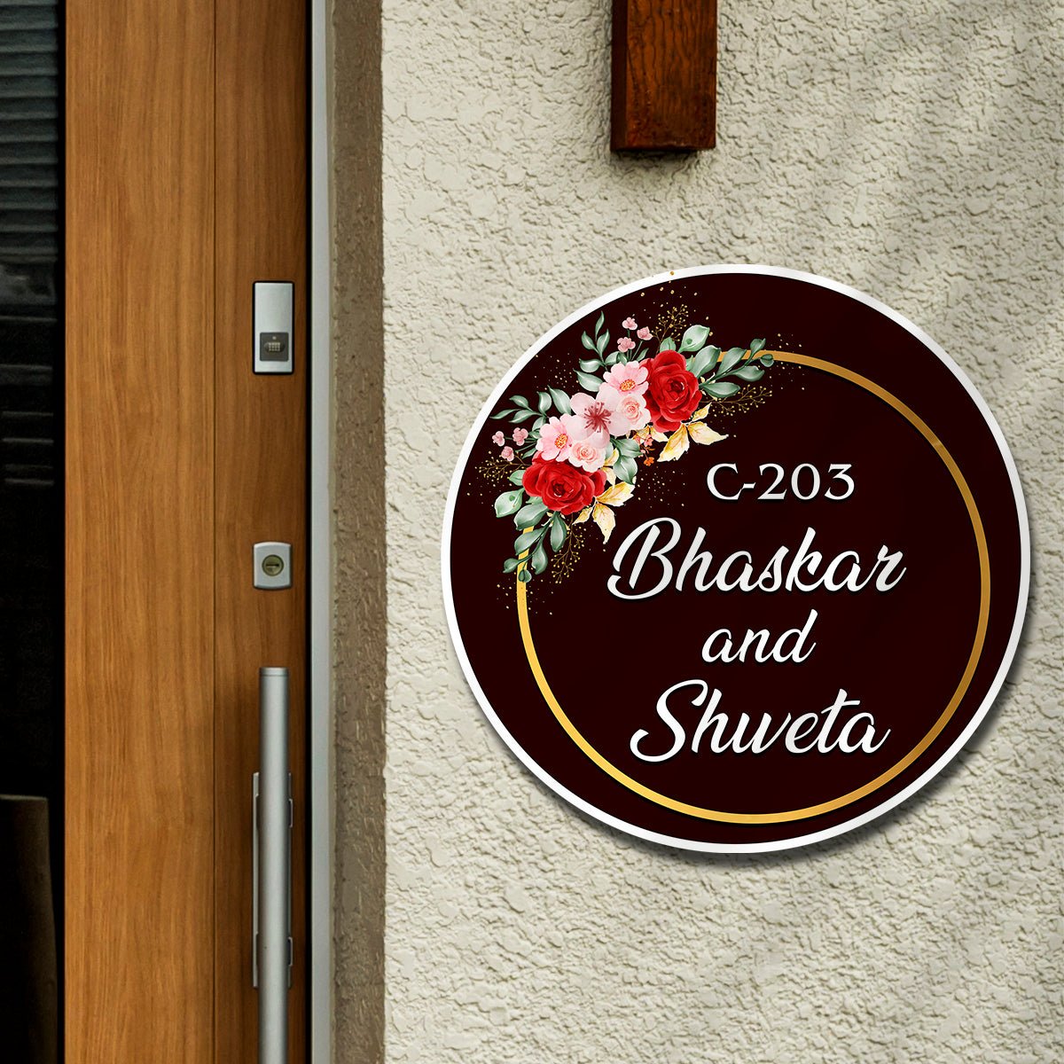 Rose Name Plate Design – Maroon Name Plate in 3D - Sblossom