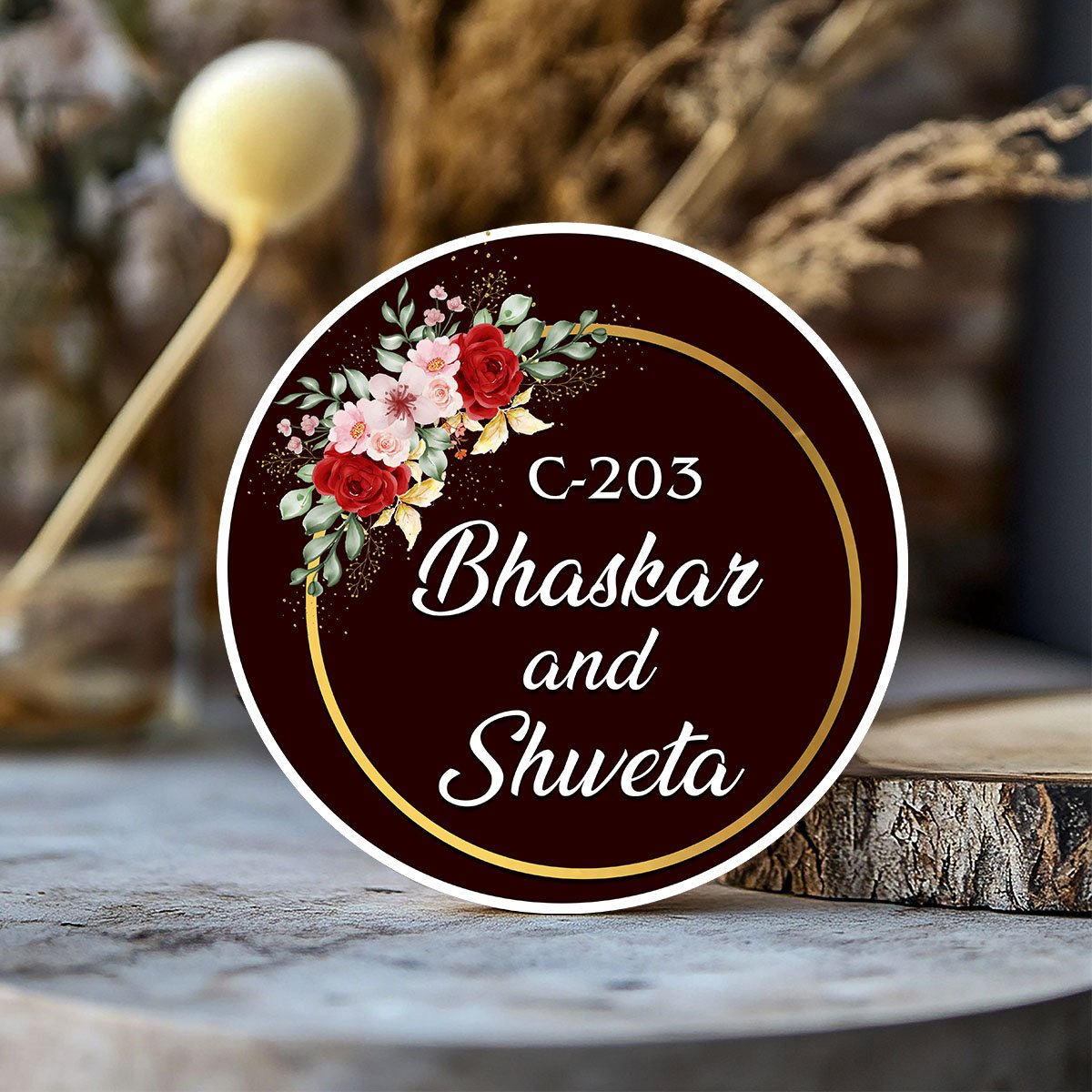 Rose Name Plate Design – Maroon Name Plate in 3D - Sblossom