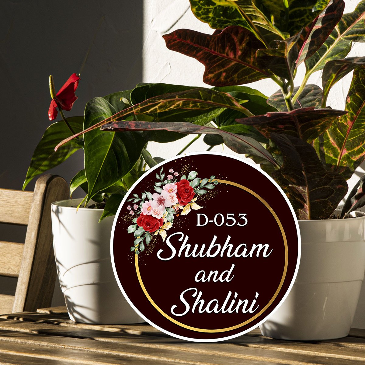 Rose Name Plate Design – Maroon Name Plate in 3D - Sblossom