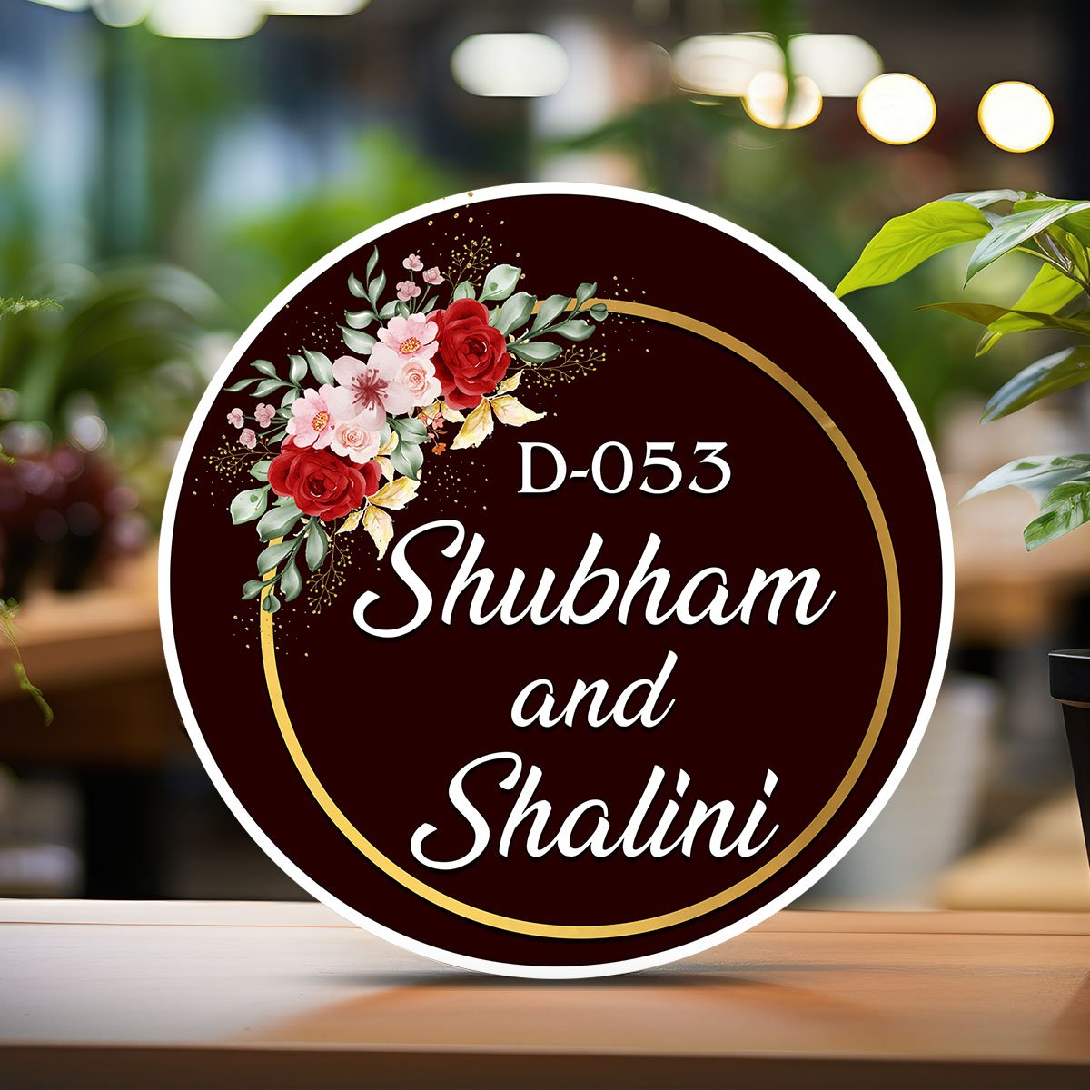 Rose Name Plate Design – Maroon Name Plate in 3D - Sblossom