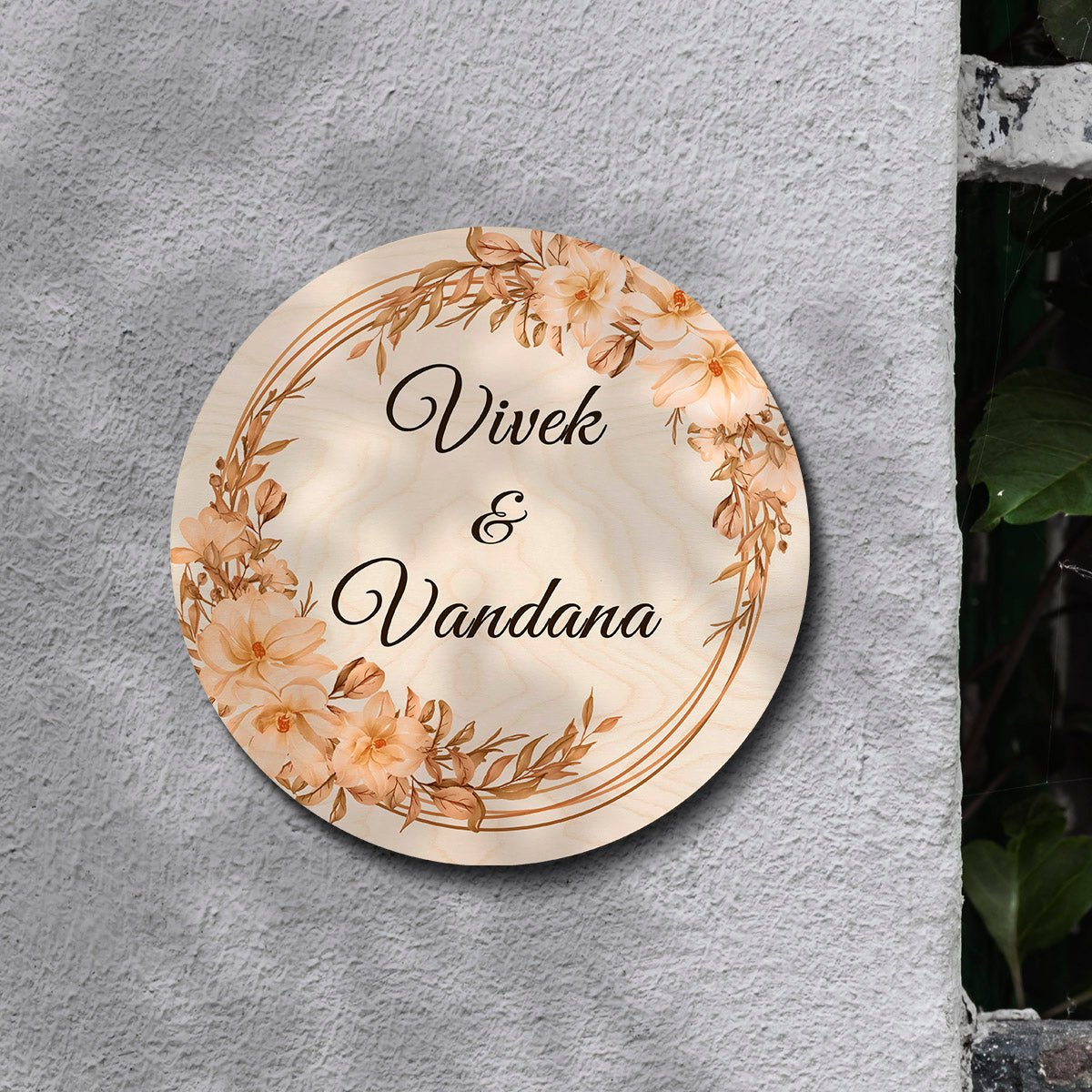 Round Design for House Name Plate – Floral Wreath - Sblossom