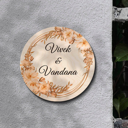Round Design for House Name Plate – Floral Wreath - Sblossom