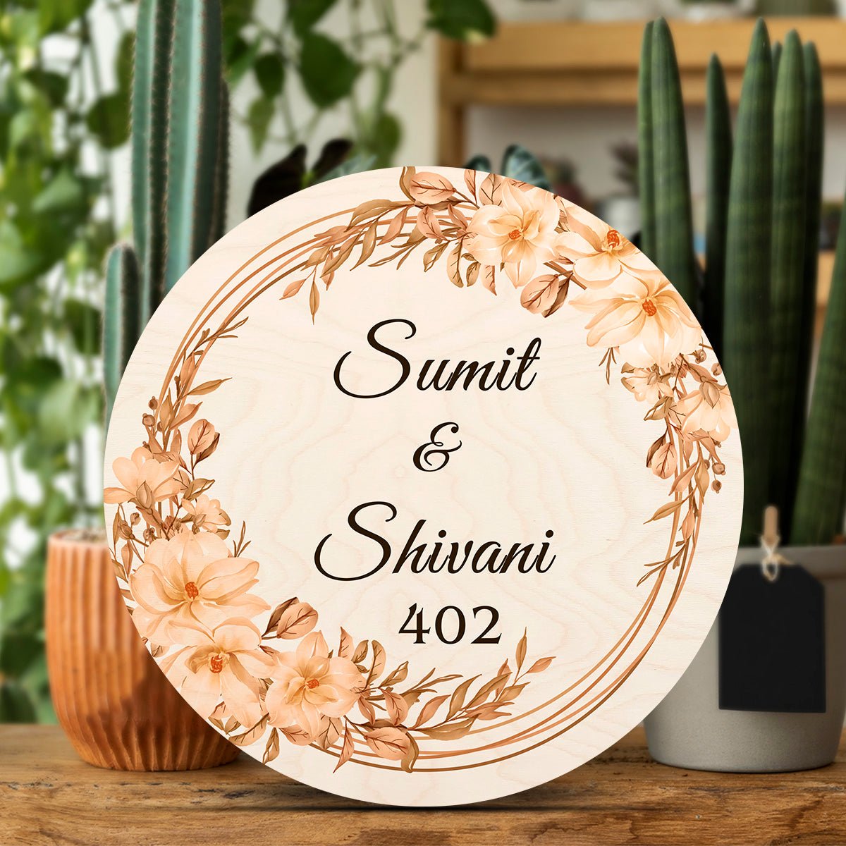 Round Design for House Name Plate – Floral Wreath - Sblossom
