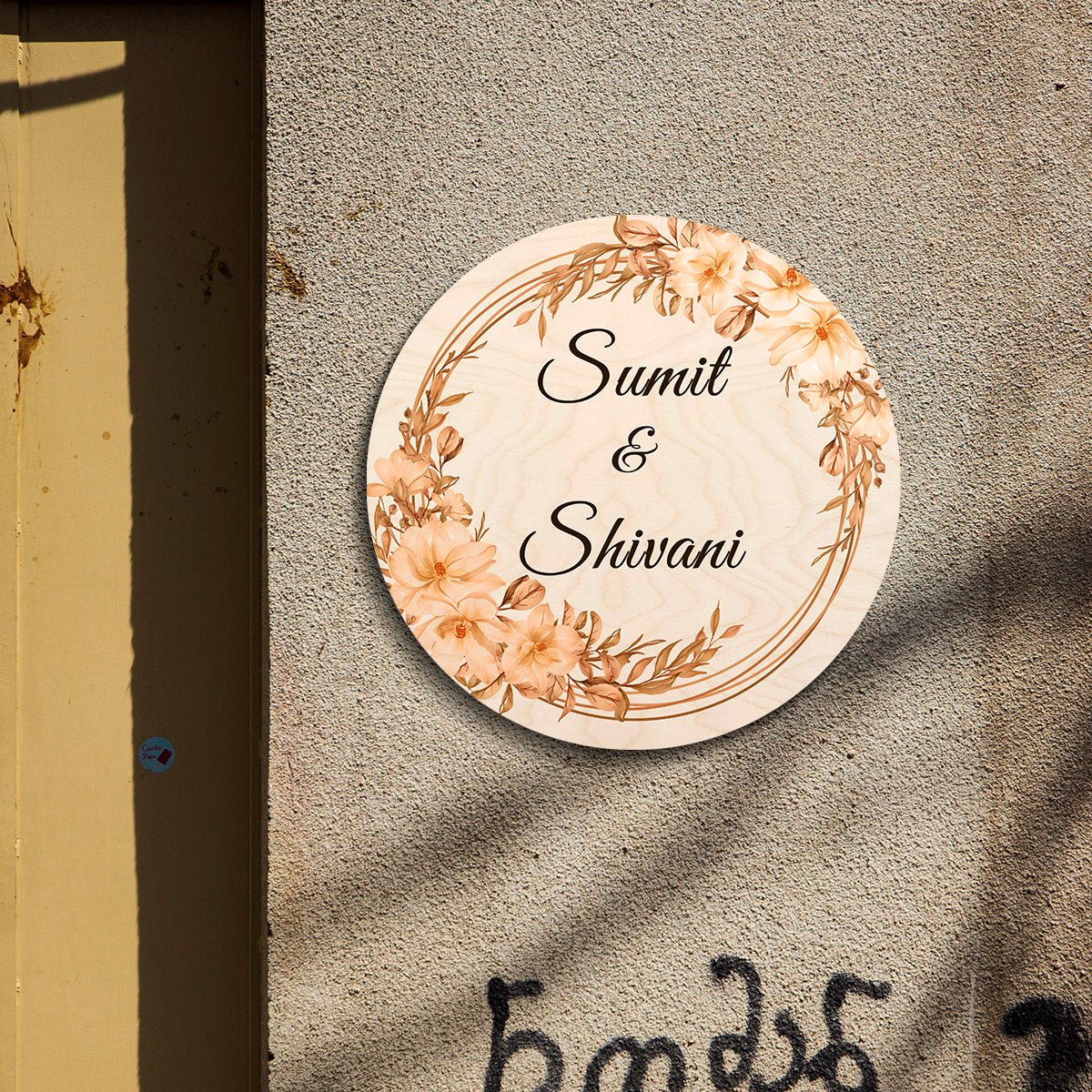 Round Design for House Name Plate – Floral Wreath - Sblossom