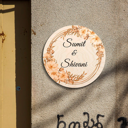 Round Design for House Name Plate – Floral Wreath - Sblossom