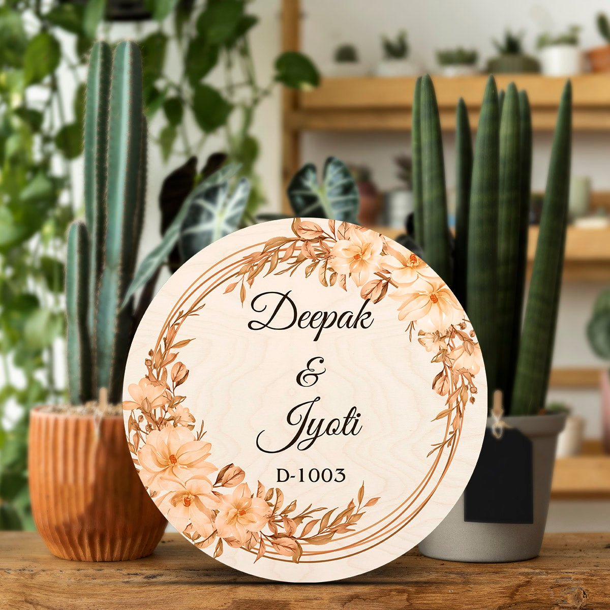 Round Design for House Name Plate – Floral Wreath - Sblossom