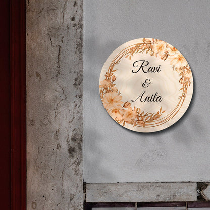 Round Design for House Name Plate – Floral Wreath - Sblossom