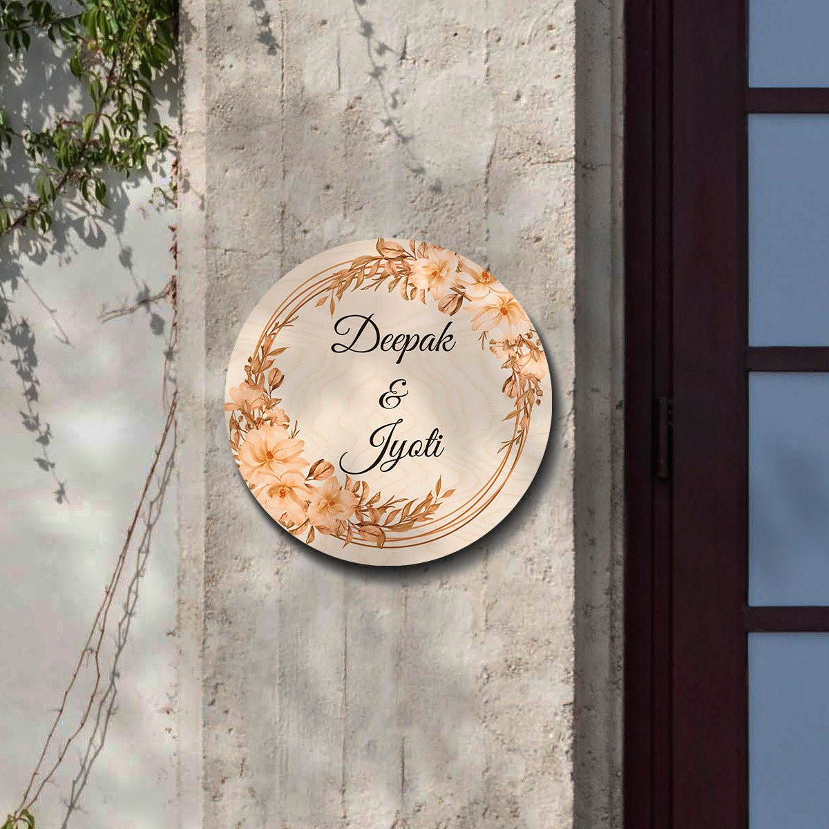 Round Design for House Name Plate – Floral Wreath - Sblossom