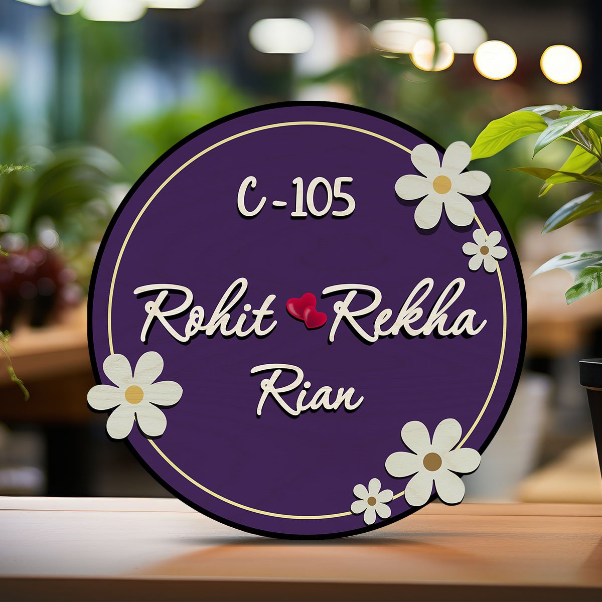Round Name Plate Design – Daisy with 3D Acrylic Letters - Sblossom