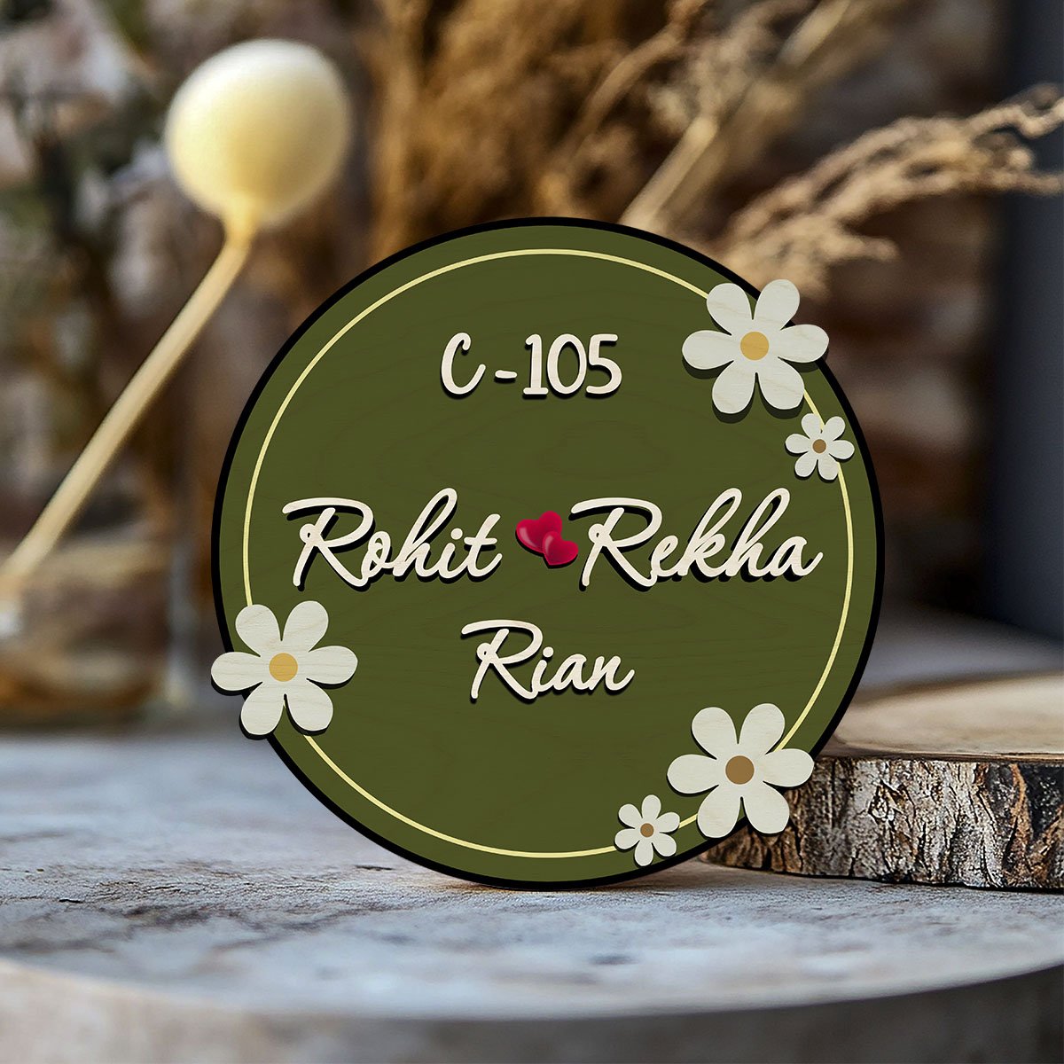 Round Name Plate Design – Daisy with 3D Acrylic Letters - Sblossom