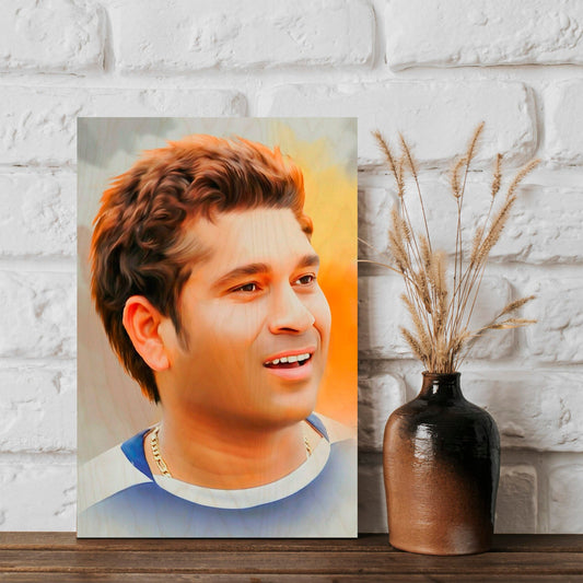Sachin Tendulkar Wood Print with Colourful Pop Art Cricket Design - Sblossom