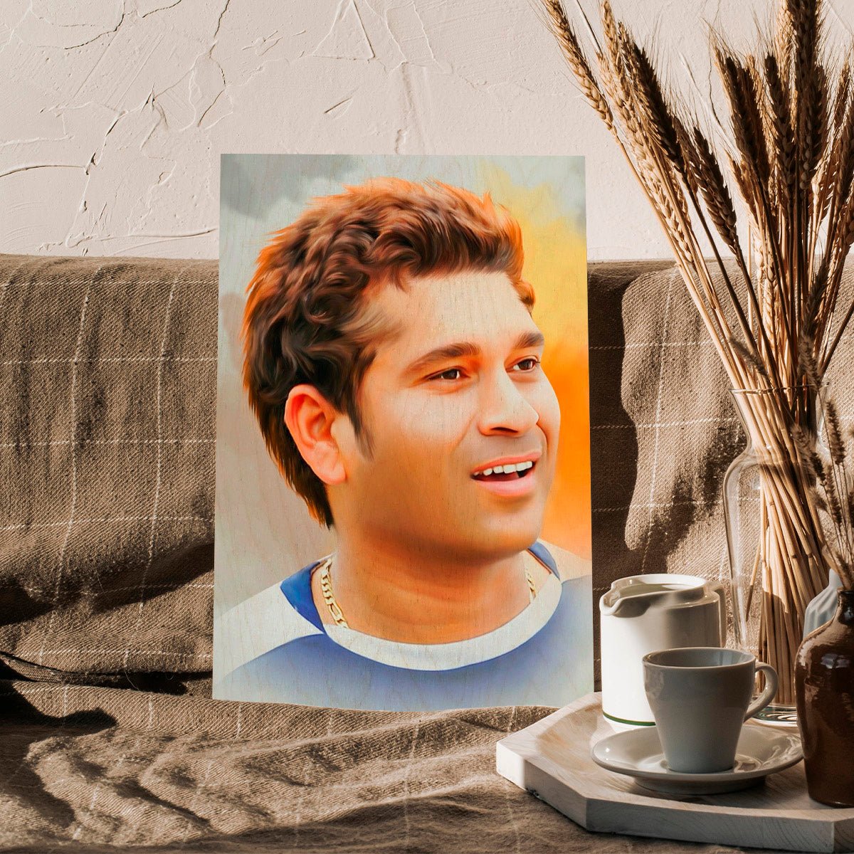 Sachin Tendulkar Wood Print with Colourful Pop Art Cricket Design - Sblossom