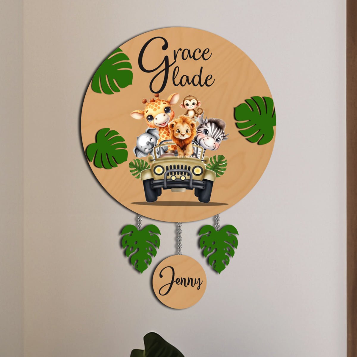 Safari Kids Name Sign for Room — Wooden Jeep Design - Sblossom