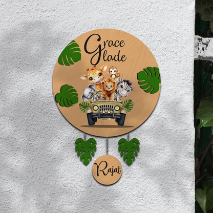Safari Kids Name Sign for Room — Wooden Jeep Design - Sblossom