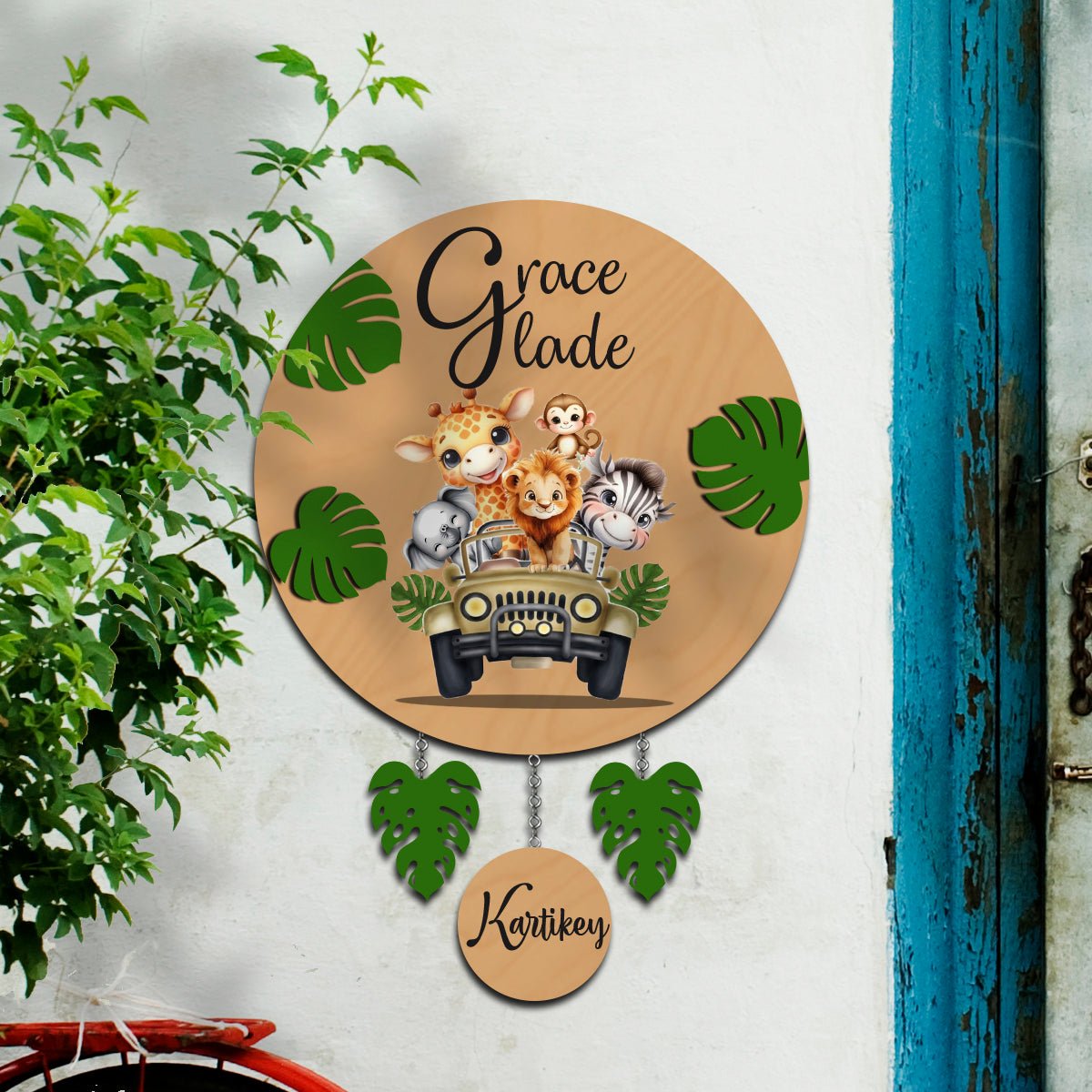 Safari Kids Name Sign for Room — Wooden Jeep Design - Sblossom