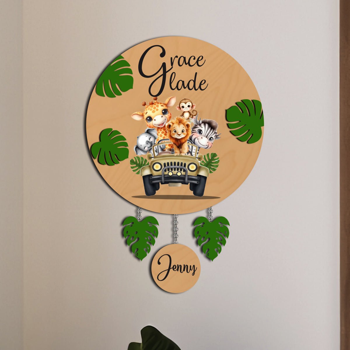 Safari Kids Name Sign for Room — Wooden Jeep Design - Sblossom