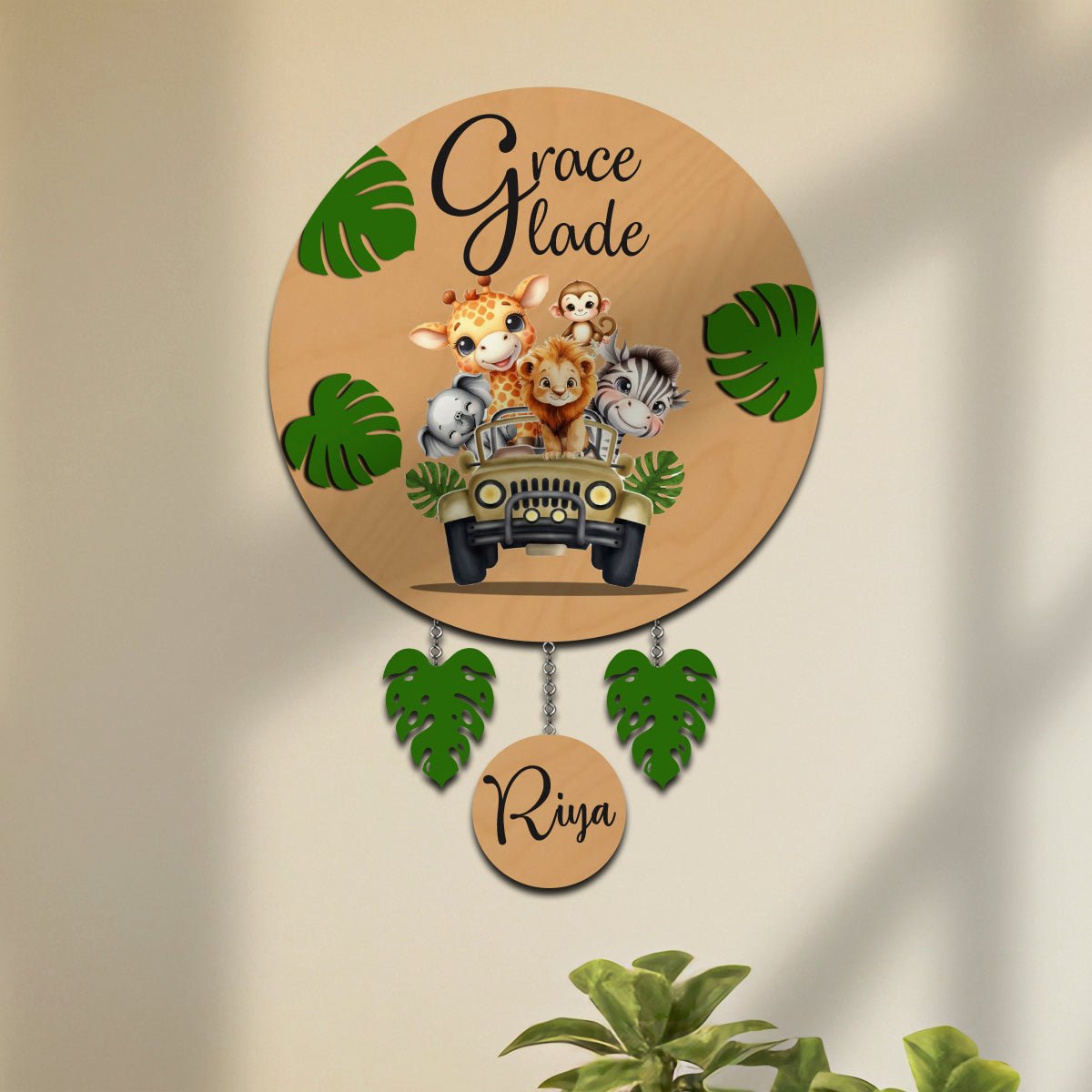 Safari Kids Name Sign for Room — Wooden Jeep Design - Sblossom