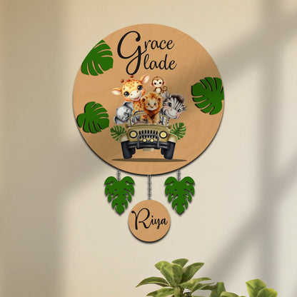 Safari Kids Name Sign for Room — Wooden Jeep Design - Sblossom